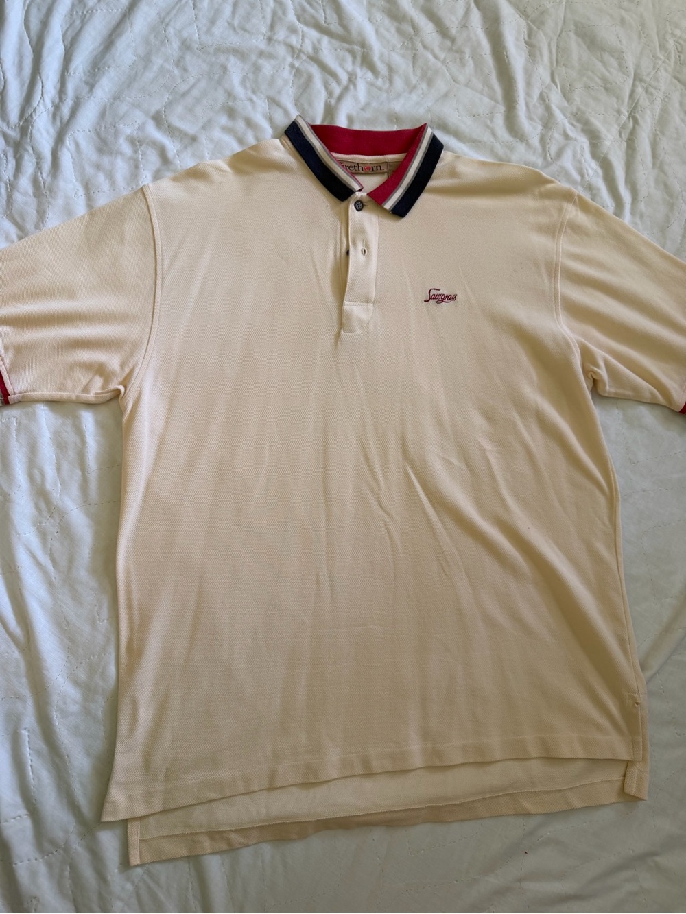 Firethorn Men's Cream Polo with Navy and Red Trim